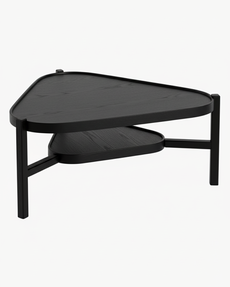 Ahşap Tablalı Siyah Sehpa