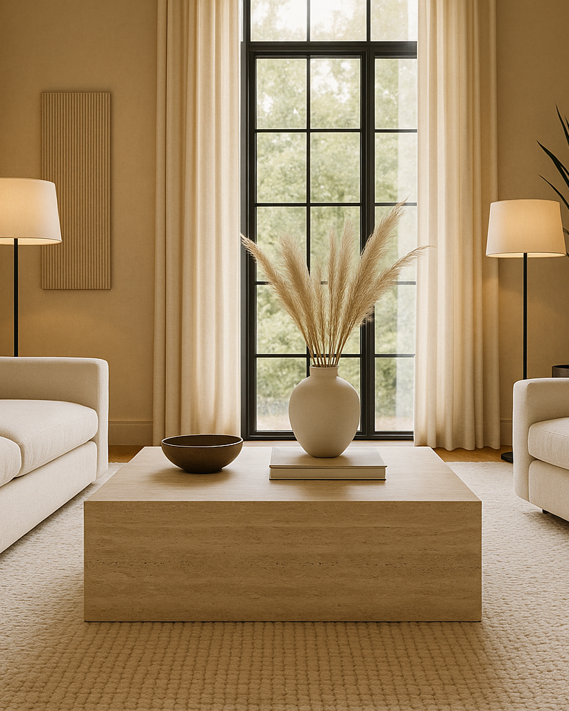 Travertine coffee table in vertical format